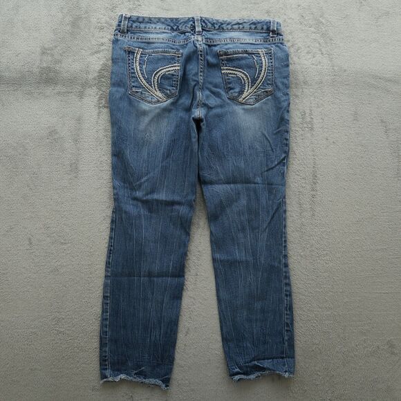 Ariya Jeans Womens Size 13/14 Blue Low-Rise Straight Denim 27.5"Inseam Destroyed - Picture 9 of 14